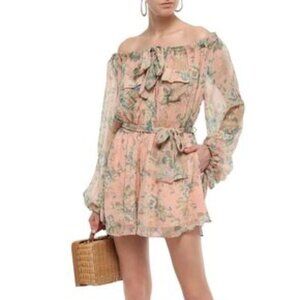 Zimmermann Floral Off-Shoulder Romper - Pink and Green